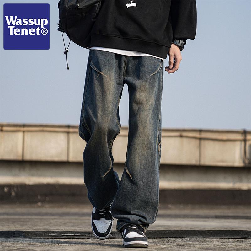 Wassup tenet潮牌美式直筒牛仔裤男士秋冬季新款高街痞帅休闲长裤