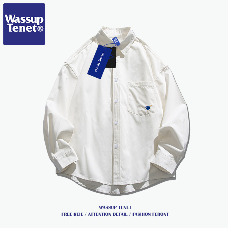 wassup tenet潮牌衬衫男女秋季ins港风百搭情侣衬衣纯棉长袖外套