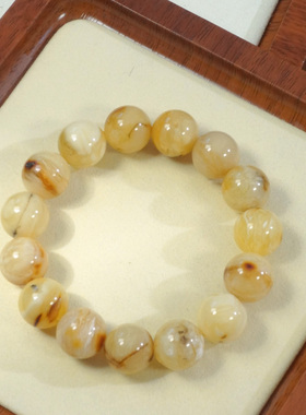 琥珀蜜蜡飘瓷白圆珠串卡13.5克重20.91g-NO.399