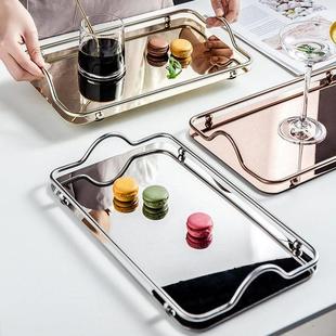 ins长方形不锈钢托盘家用放茶杯盘水杯杯子大盘子茶盘杯盘点心盘
