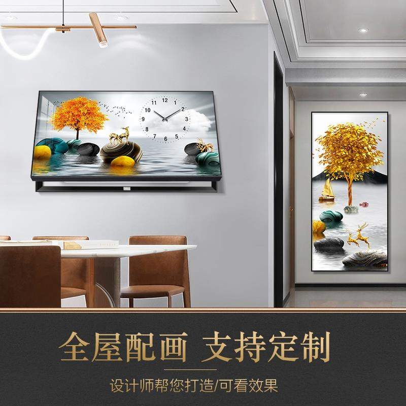 现货速发大尺寸电表箱装饰画时钟招财鹿餐厅墙面开关盒配电箱遮挡图片