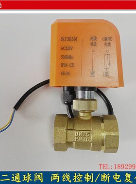 速发电动关纹球阀AC220V二线控制断电复位黄铜内螺通球阀开二D152