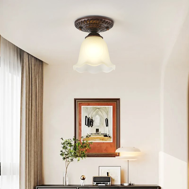 速发吸顶灯玄关帽美灯道式复古台卧室衣过间法式入户南洋玻璃灯