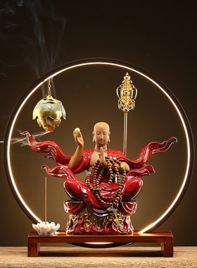 速发观档地藏王菩萨禅意大号摆件香流倒流家用室内中赏带灯高式送