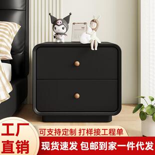 意式极简实木中古风床头柜家用卧室黑色轻奢高级感床头收纳储物柜
