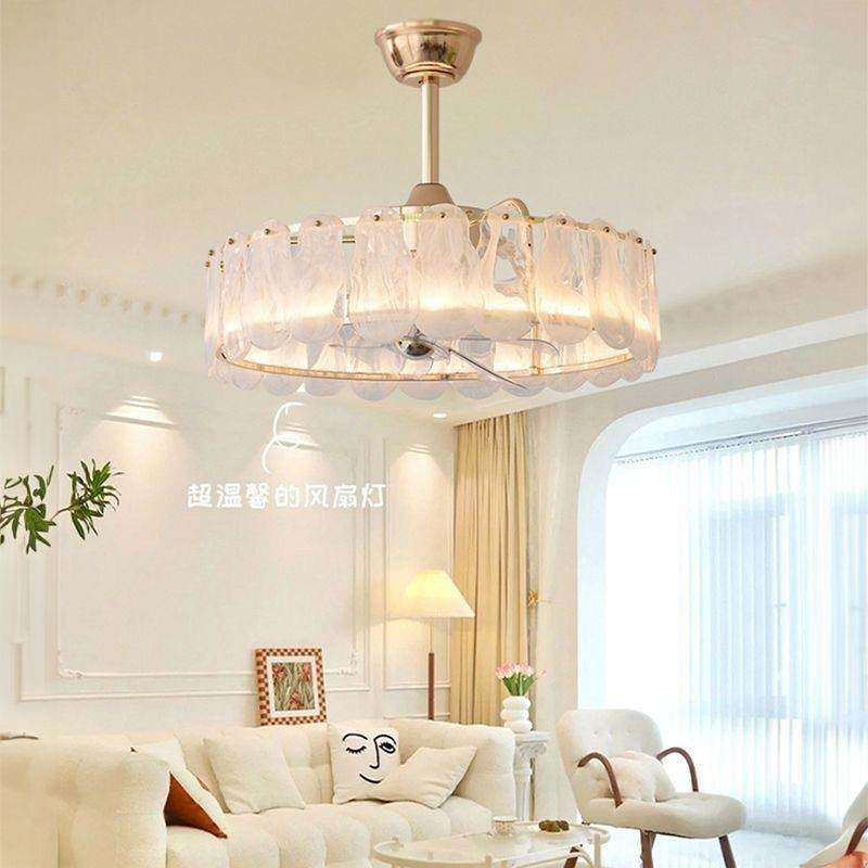 轻奢水晶客厅风扇灯法式云彩餐厅吊扇灯主卧室电扇灯2025新款吊灯