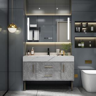 大理石浴室柜组合智能实木现代简约洗手洗脸池卫生间洗漱台盆落地