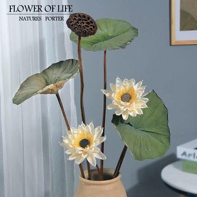 干花花束装饰摆件插花客厅落地花瓶摆设真花大莲蓬荷花荷叶干枝