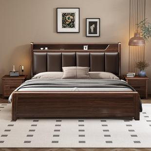 现代新中式实木床1米8次卧家用软包1米5的双人床高箱床床头储物床
