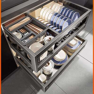 拉篮厨房橱柜304不锈钢双层抽屉式碗架碗碟篮碗柜厨柜碗篮