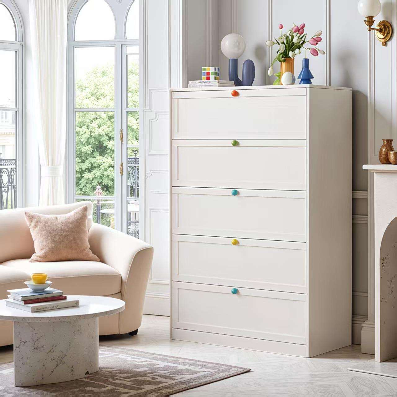 钢制斗柜卧室客厅储物柜抽屉收纳柜现代简约床头柜白色组合电视柜