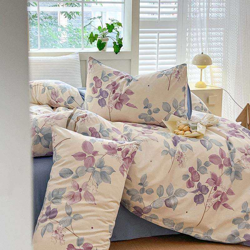 2025新款喷气全棉斜纹印花小清新被套床单床笠款床上用品四件套