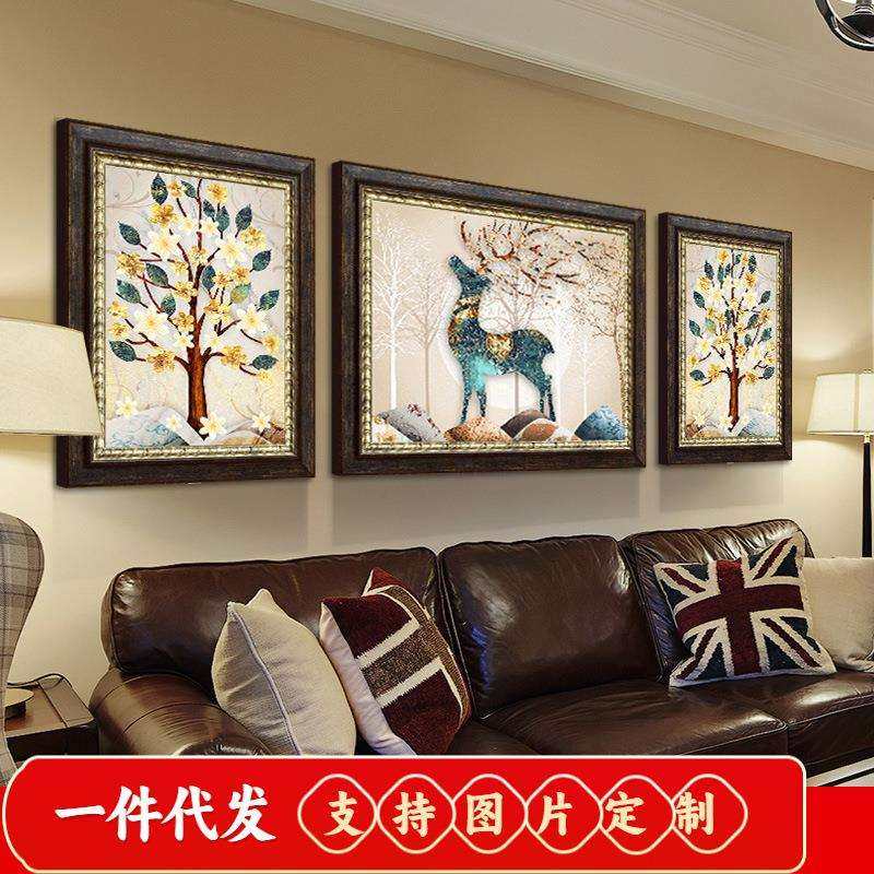 十字绣满钻石绣2019新款客厅三联画发财麋鹿摇钱树5d钻石画客厅