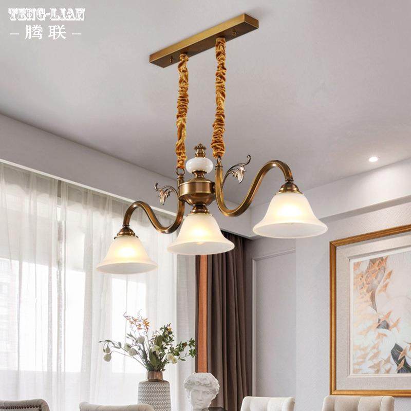 美式餐厅3头全铜吊灯欧式复古厨房灯简欧餐桌吧台饭厅茶室吊灯具
