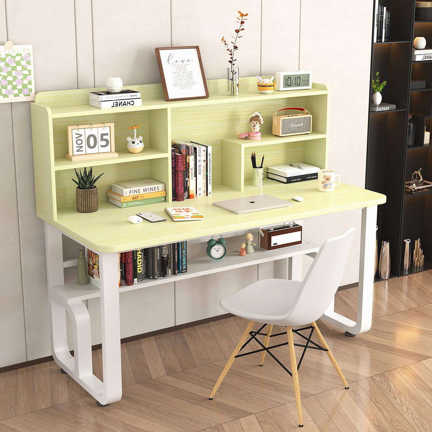 北欧简约书桌书架一体学生学习桌写字桌家用电脑办公台式写字台