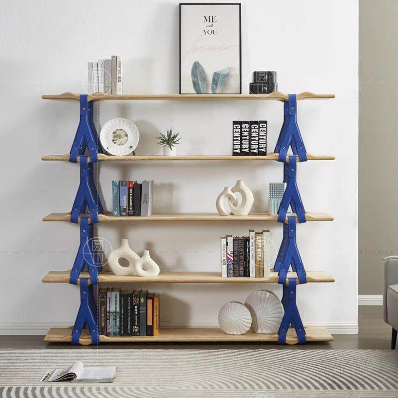 意式轻奢实木书架客厅简约置物架落地设计师款书房奢华书柜多层