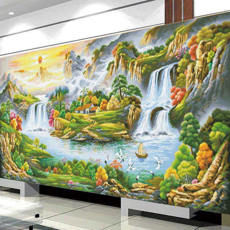 2024新款十字绣客厅办公室风景山水锦绣满堂春辉图线绣手工自己绣