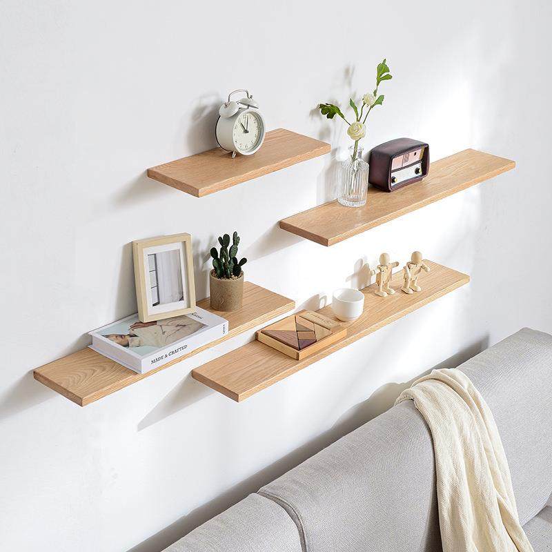 一字隔板墙上置物架可实木壁挂隔板装饰架客厅电视墙卧室床头