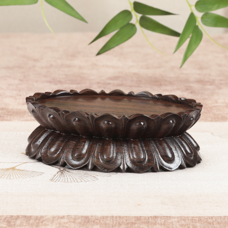 实木雕刻黑檀木莲花底座奇玉石头菩萨观音财神关公底托工艺品摆件