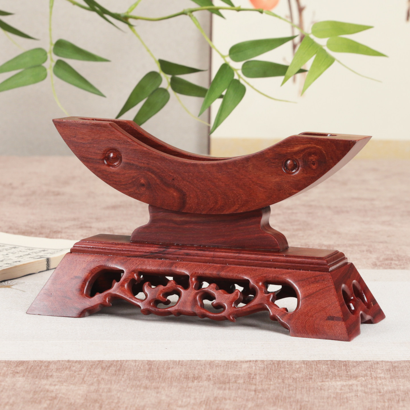 红檀木玉石平安扣摆件底座实木圆形茶饼磁盘玉璧玉片圆盘置物架子