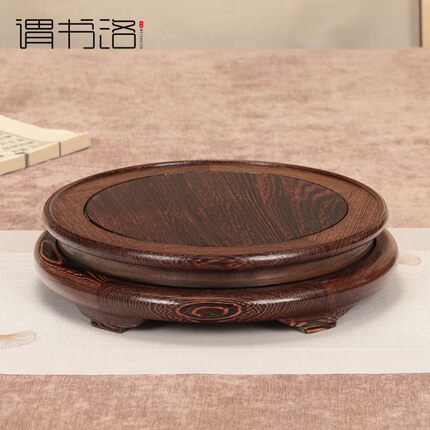 鸡翅木旋转底座实木圆形花瓶底座盆景香炉茶壶鱼缸摆件展示木托架