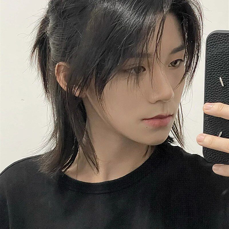 现货速发假发辫子鱼头男士长发鲻中冉颜狼尾短发款真发男生分武士