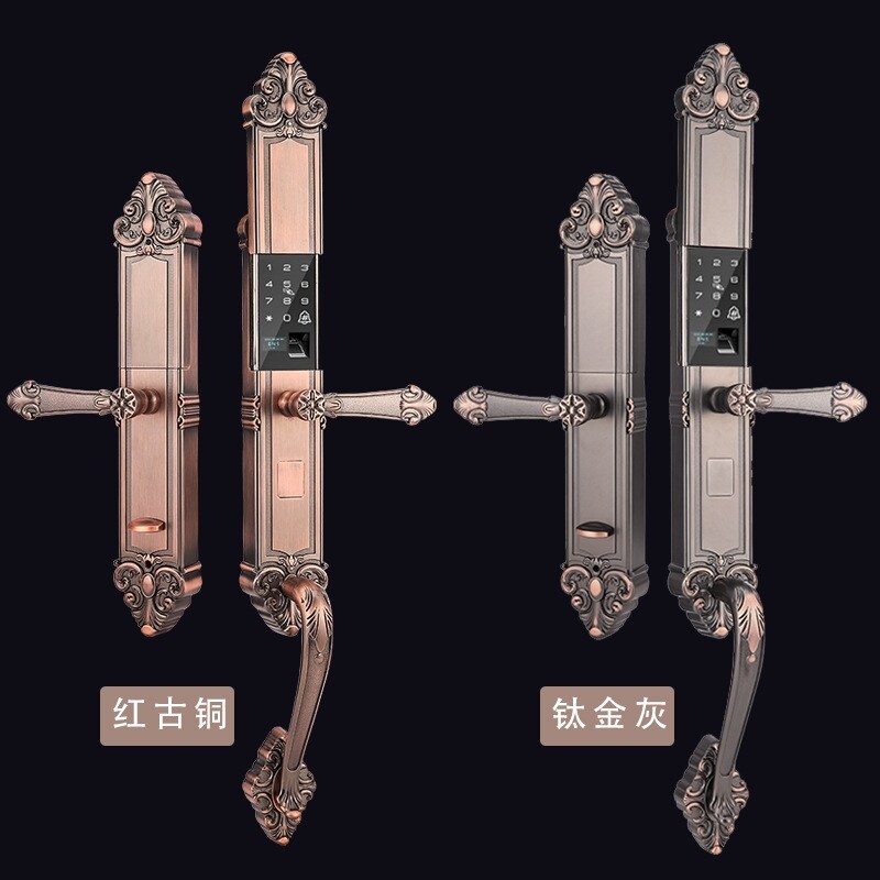 现货速发自动缓降滑盖智能指纹锁手机电子密码锁家用别墅大门铜门