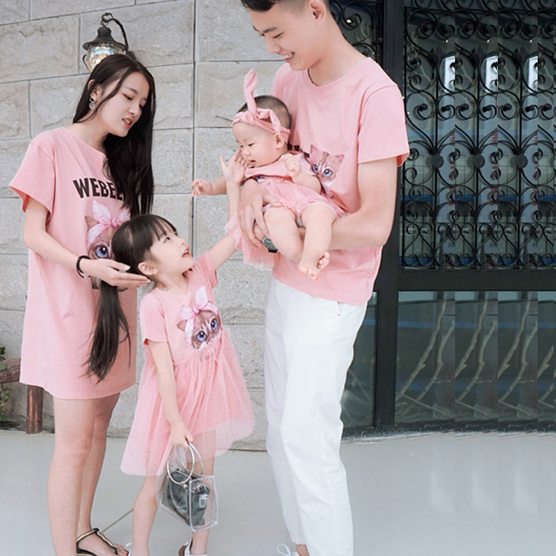 现货速发亲子装夏装婴儿一家三口时尚洋气母子母装全家福连衣裙
