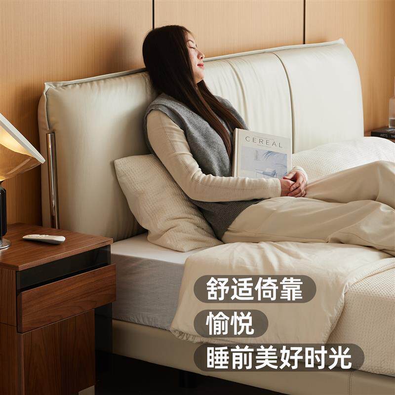 现货白色悬浮高k端大气头层主卧大床意式轻奢软包双人床婚床