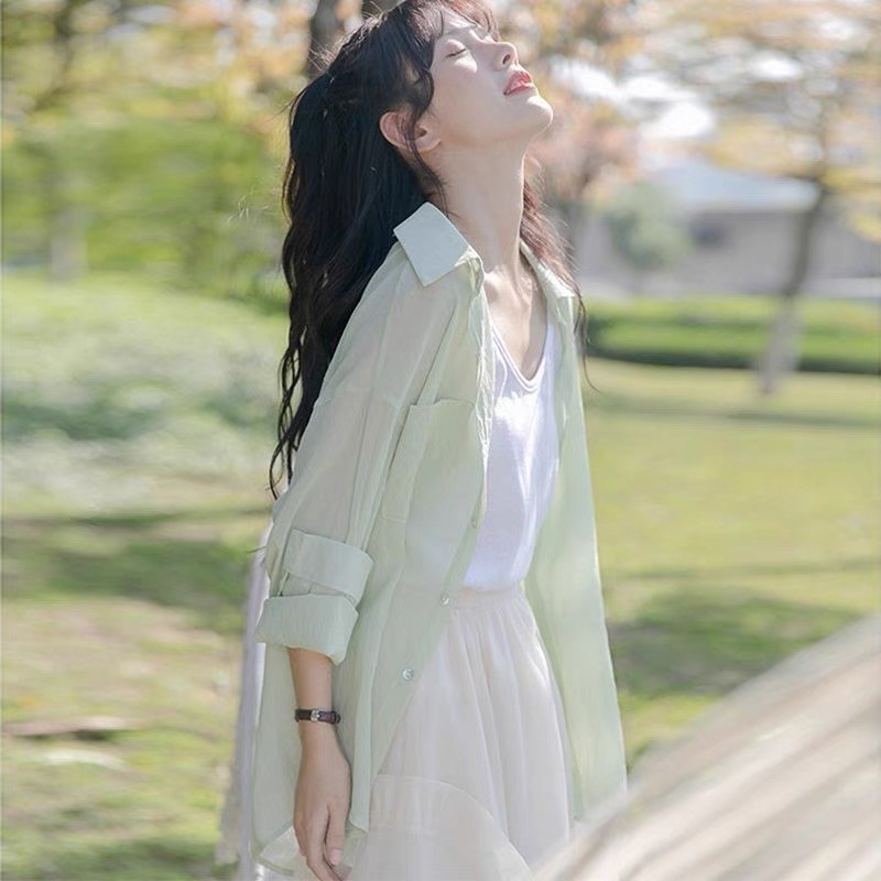 现货速发天丝新款夏天薄纱开衫防晒衣配长裙子外穿衬衣外套