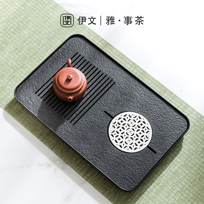现货速发仿乌金石茶盘家用小型功夫茶具茶托沥水托盘长方形茶海排