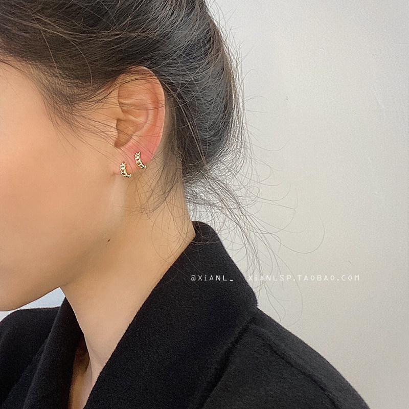 现货复古简约女小巧链条耳扣耳骨钉冷C淡风耳环2021新款潮耳饰港