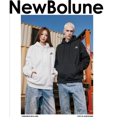 NEW BOLUNE/新百伦官网美式帽衫潮流运动休闲宽松情侣重磅卫衣