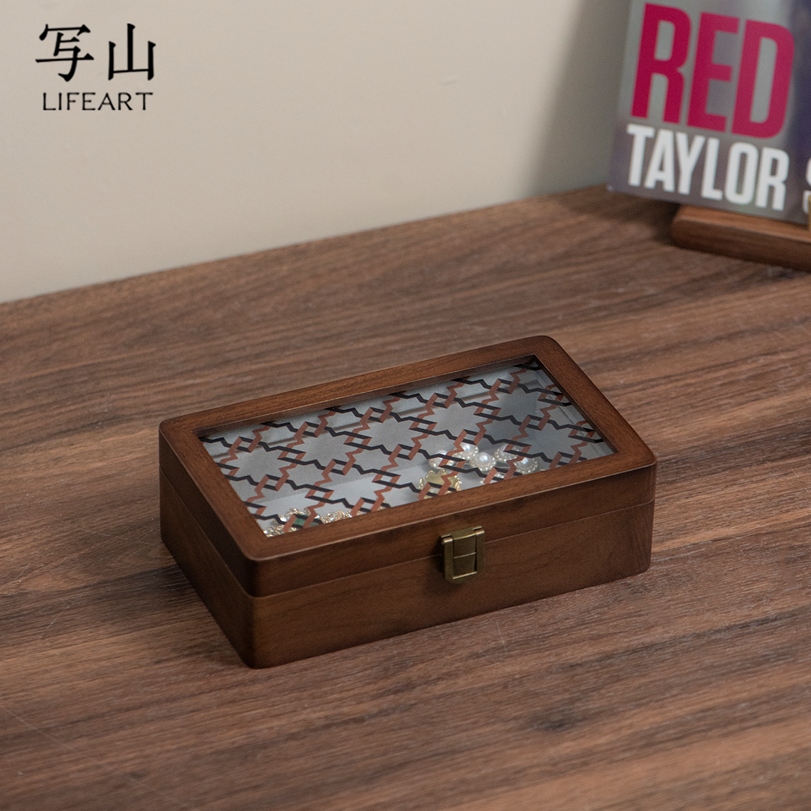 四方木盒子收纳盒长方形中式复古展示盒实木质桌面透明饰品首饰盒