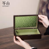 首饰盒抽屉内绿色收纳盒实木轻奢高档梳妆台珠宝匣妆钿展示盒储物