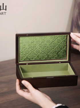 首饰盒抽屉内绿色收纳盒实木轻奢高档梳妆台珠宝匣妆钿展示盒储物