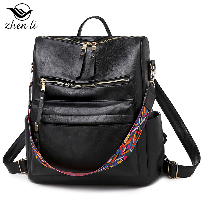 zhenli 跨境backpack 大容量双肩包女 欧美复古女士背包 双肩背包
