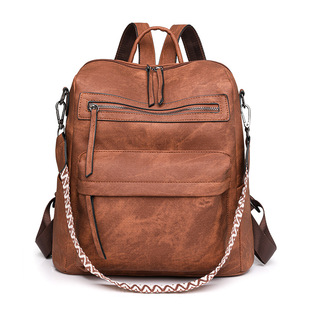 bags双肩包女PU软皮百搭大容量两用单肩包女士背包 跨境backpack