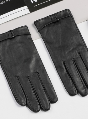 真皮手套男士通勤黑色手套驾驶保暖防滑可触屏秋冬真皮加绒手套