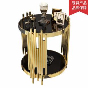 圆形玻璃茶几客厅家用网红轻奢不锈钢金色边几现代简约创意矮圆几