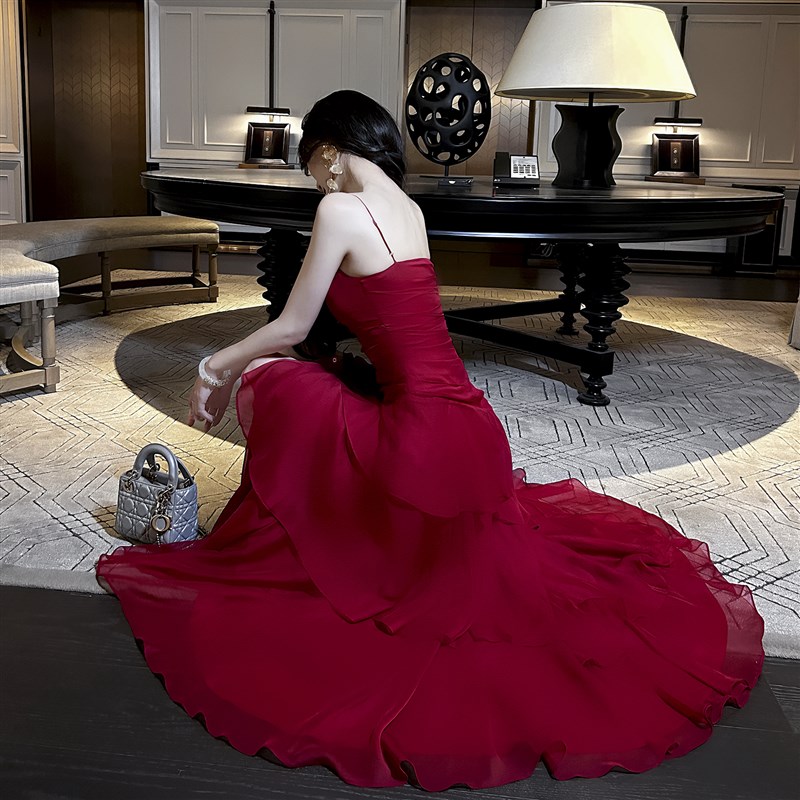 速发Good计Job【彼裙花开】设 感收腰荷叶边大岸摆连衣裙度假气质