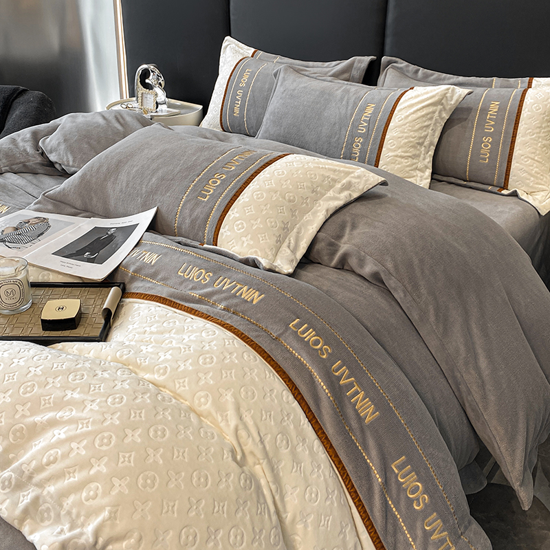 速发牛奶级床上四件套202新款绒绣加绒冬季珊瑚绒高刺感床笠