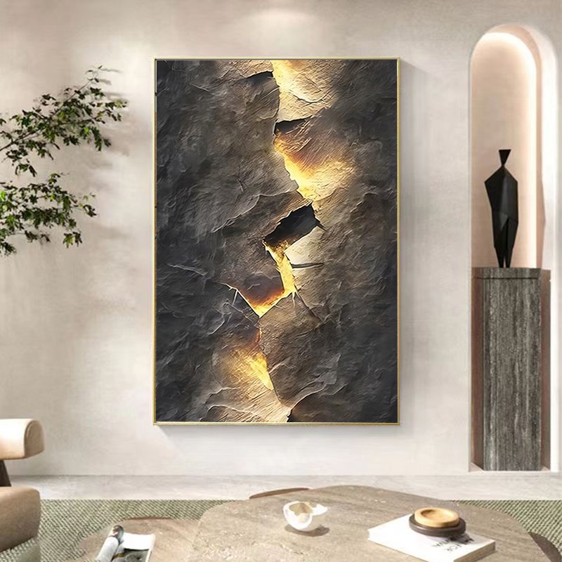 速发马赛克客厅玄关装饰画金色沙发背景墙落地画轻奢抽象几何挂画图片