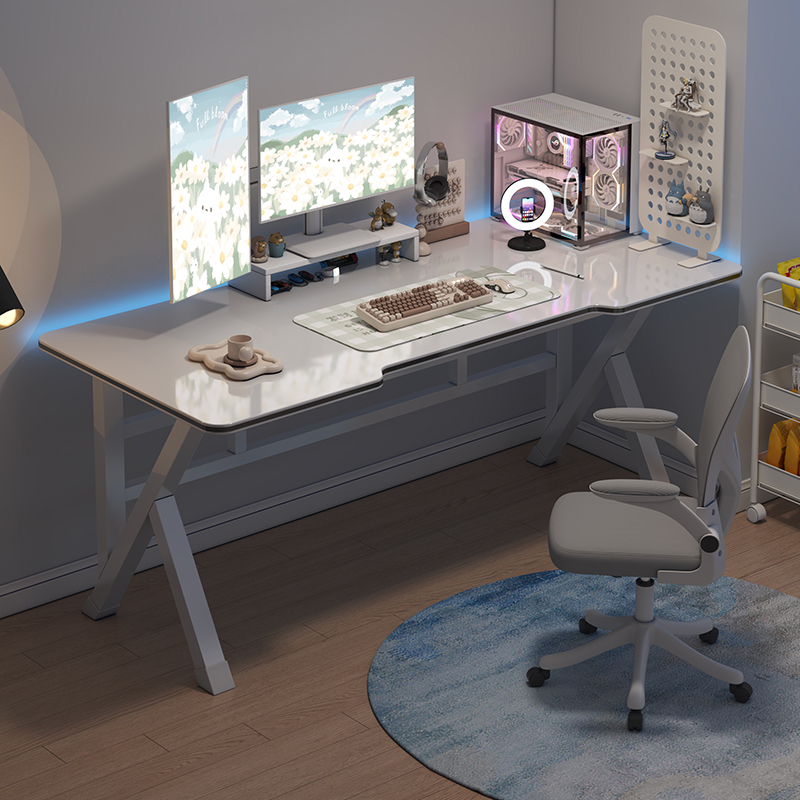 速发白色电简桌台式电竞桌子家用学主桌习播直播脑易卧室桌子