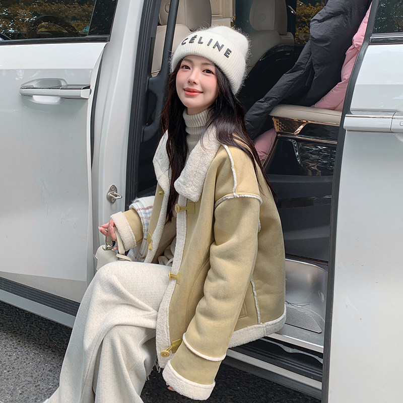 皮毛一体羊羔毛外套女小个子20棉衣/棉服
