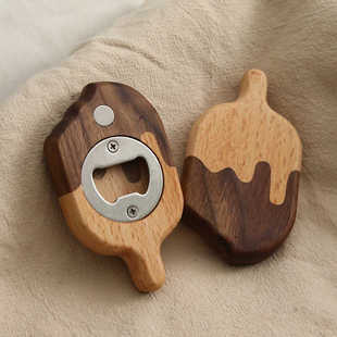 开瓶器冰箱贴磁吸个性创意实木雪糕启瓶器冰箱装饰摆件啤酒瓶起子