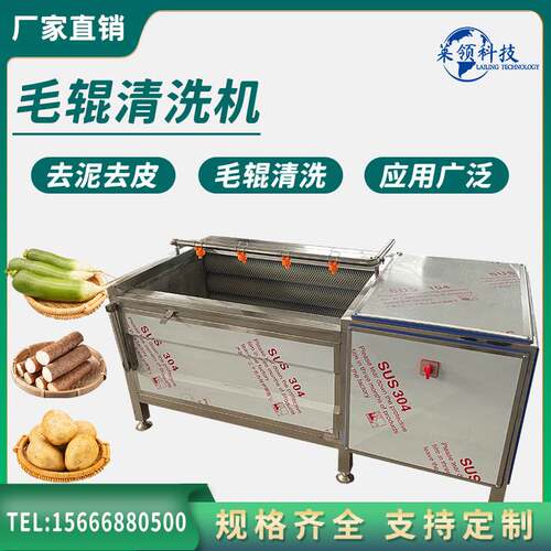 全自动大型毛辊清洗机 商用喷淋果蔬清洗去皮机 成套净菜加工设备