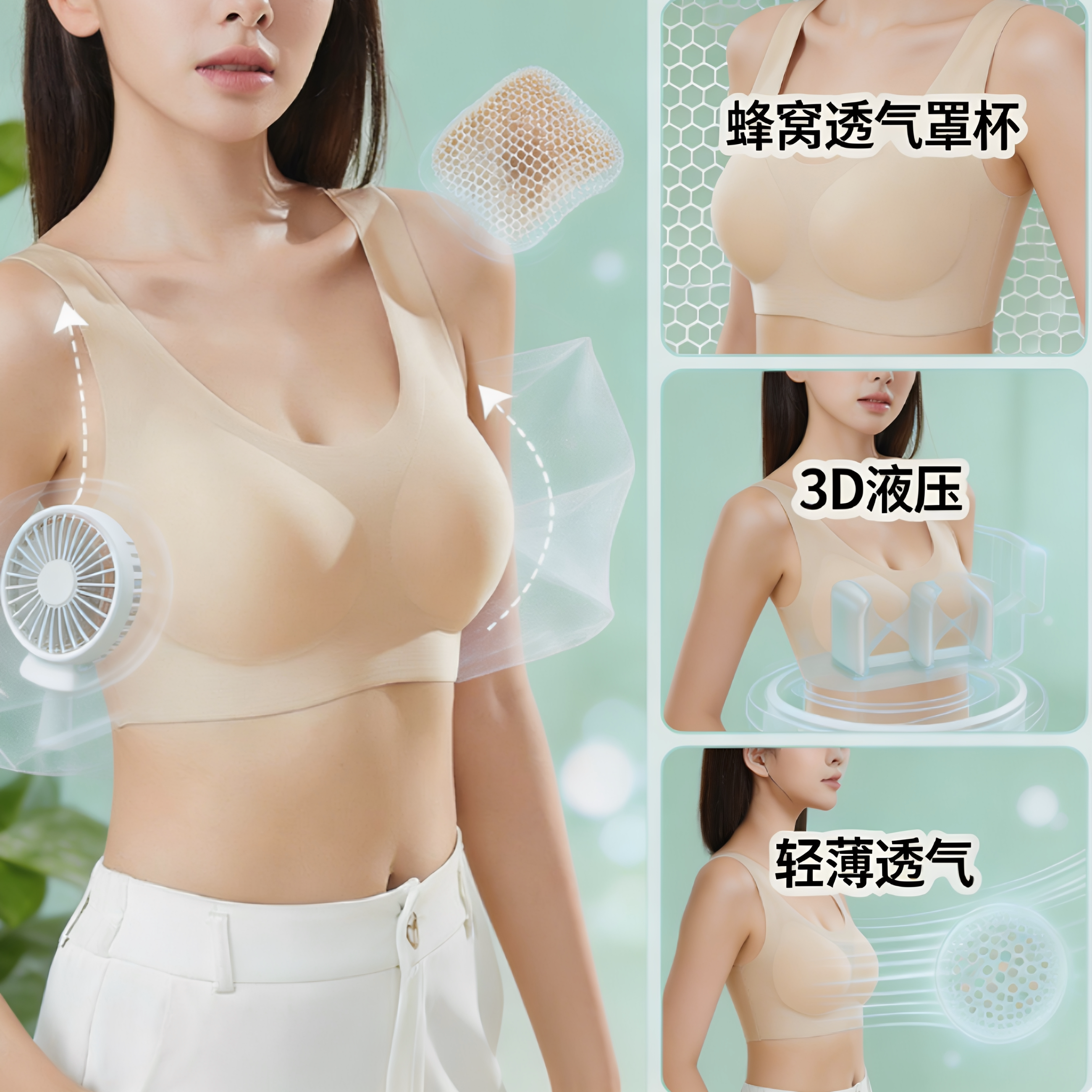 软支撑无尺码无痕内衣女夏季薄款大胸显小胸云朵运动背心式文胸罩