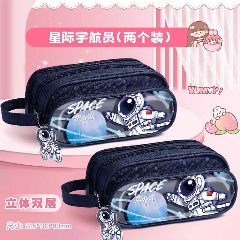 速发双层笔袋大容量盒具盒透明铅笔文小学生儿童生男生简约帆布文