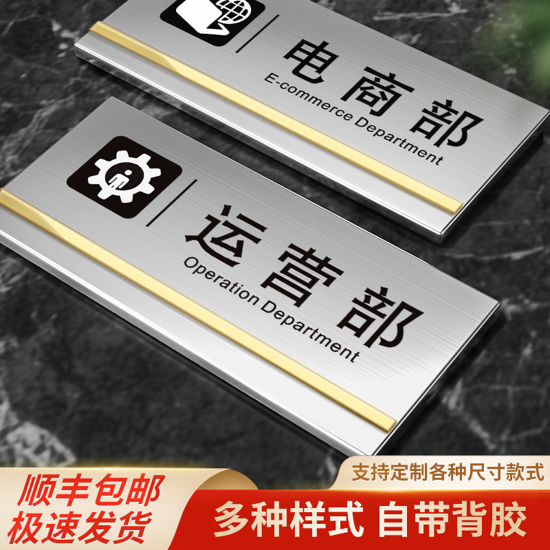 速发不锈钢电商部科室牌公司门牌运营部拉丝金属标志铁牌设性部客